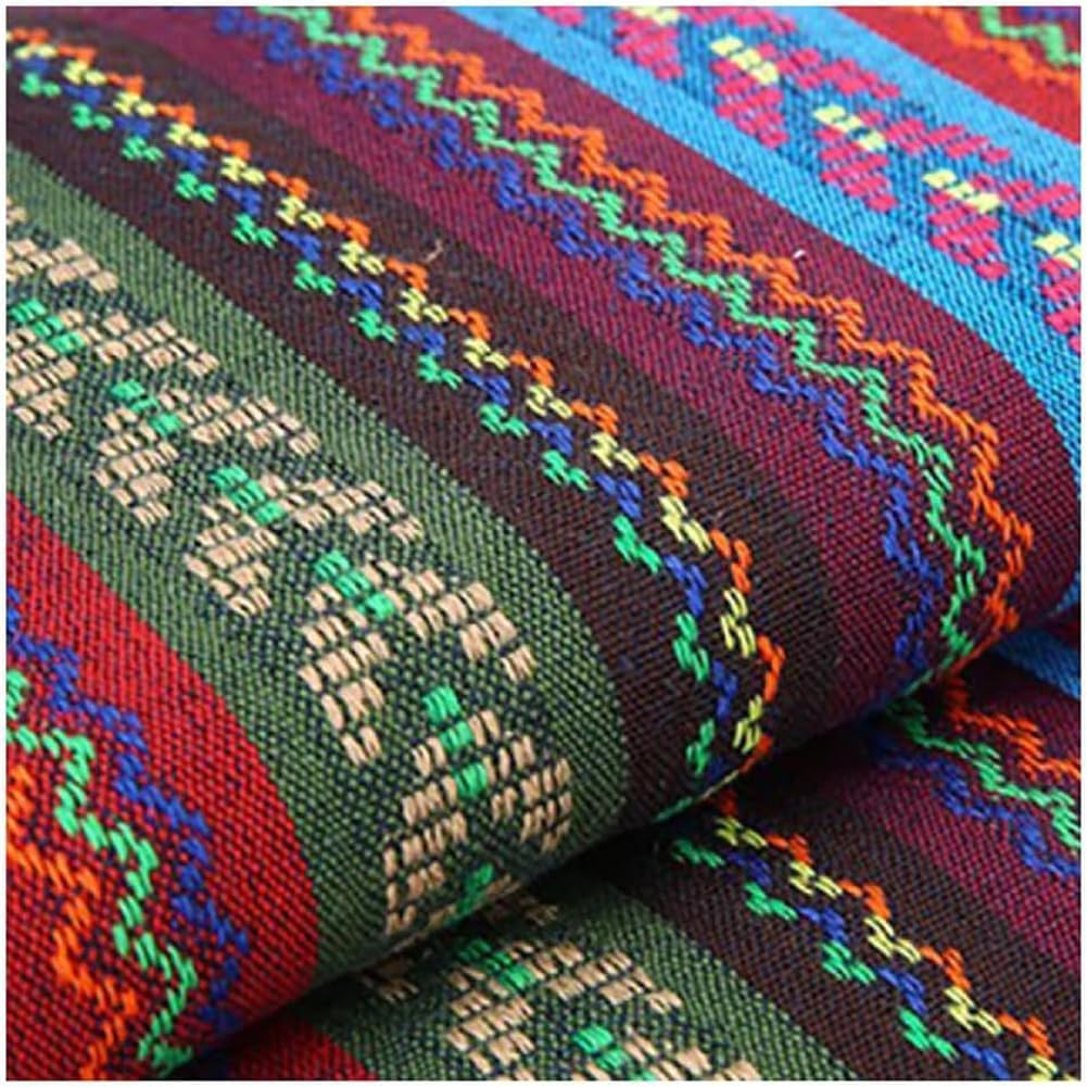 Boho Cotton Fabric for DIY Sewing,Ethnic Pattern Upholstery Material by The Metre,150cm Wide Vintage Geometric Fabric for Quilting Clothing (Green)