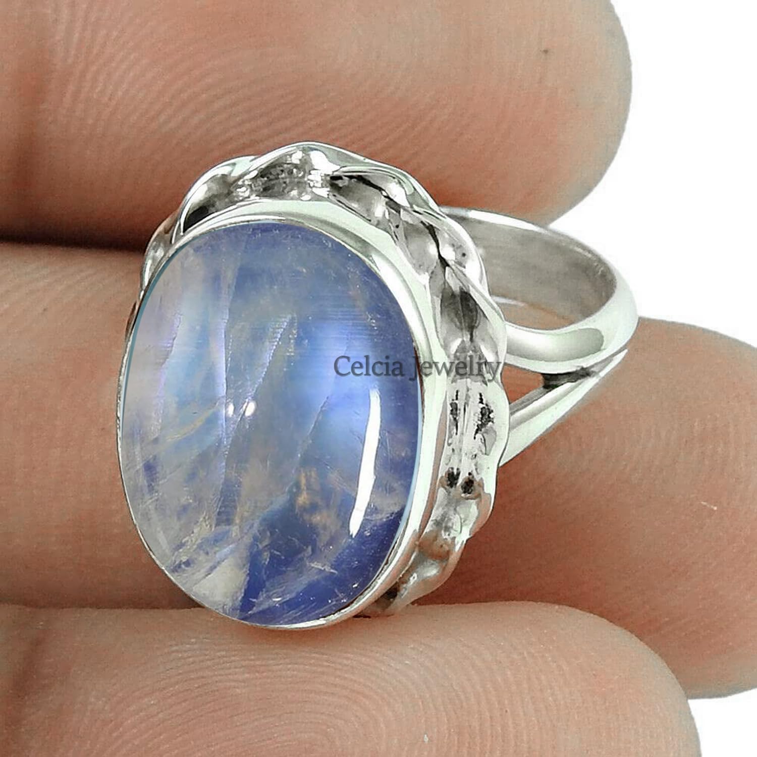Anillo de piedras preciosas de piedra lunar natural, joyería hecha a mano de plata de ley 925 para mujer (piedra lunar, tamaño 7)