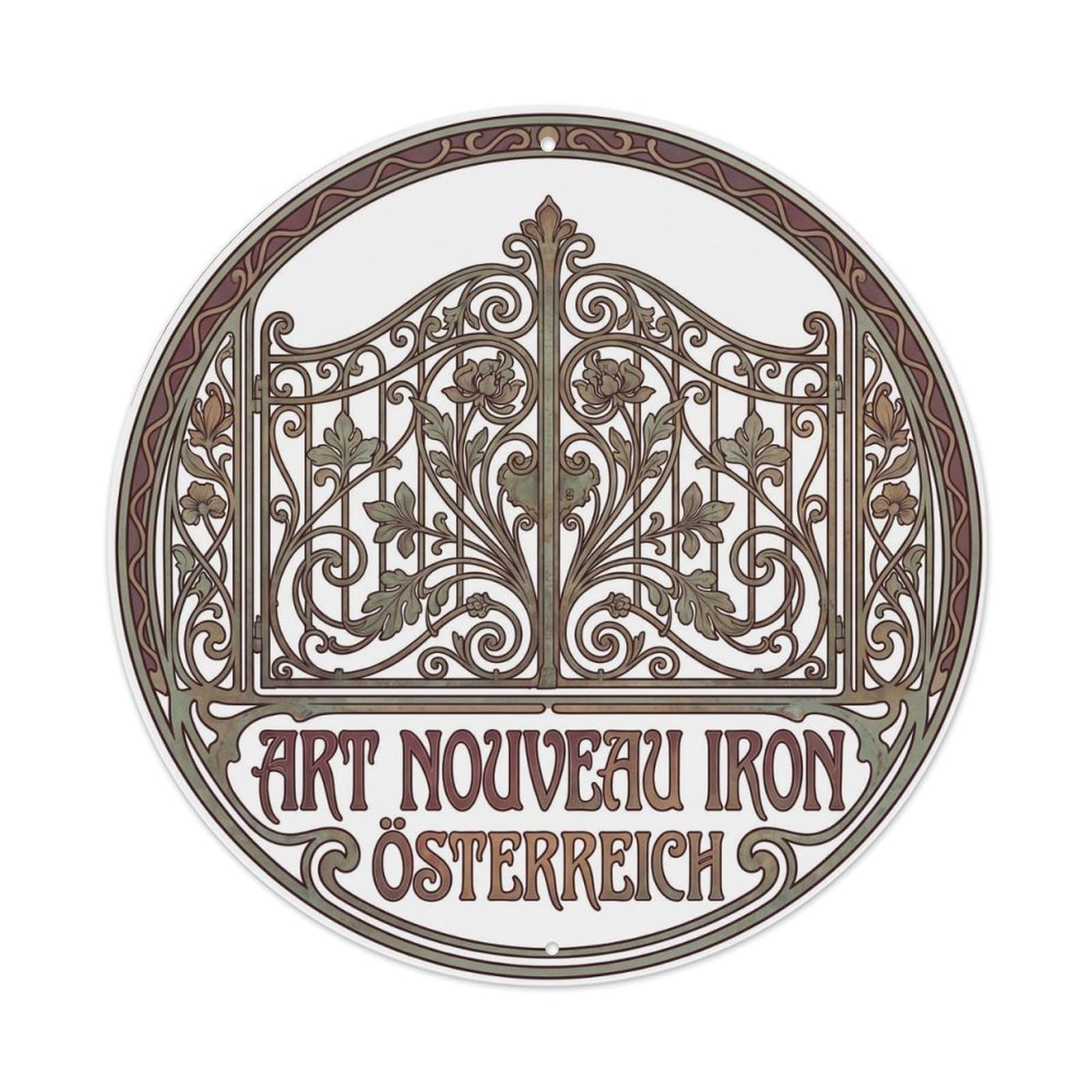 Vintage Travel Ironwork Austria Nouveau Metal Tin Sign