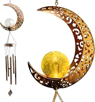 Solar Wind Chimes Lights Moon Metal Waterproof Garden Decor for Patio