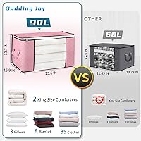 Vista 2 de Budding Joy Bolsas de almacenamiento grandes de 90 L, paquete de 6 contenedores plegables para armario, organizadores para mantas, edredones, Rosa