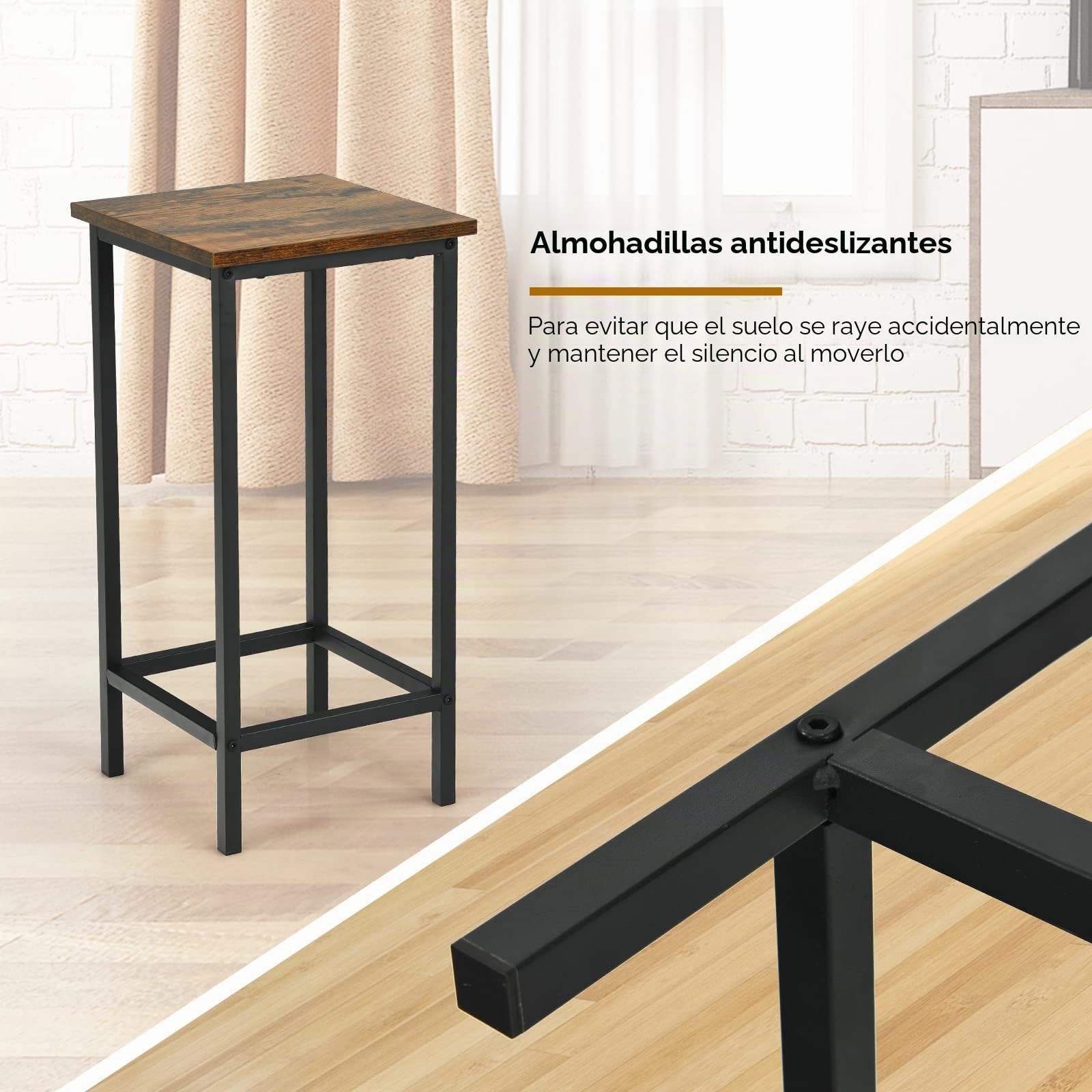 GIANTEX Juego de 4 Taburetes Cuadradas 30 x 30 cm, Taburete de Bar Alto de Estilo Industrial, Marco de Metal, Carga hasta 100 kg, para Cocina, Comedor (62 cm Alto)