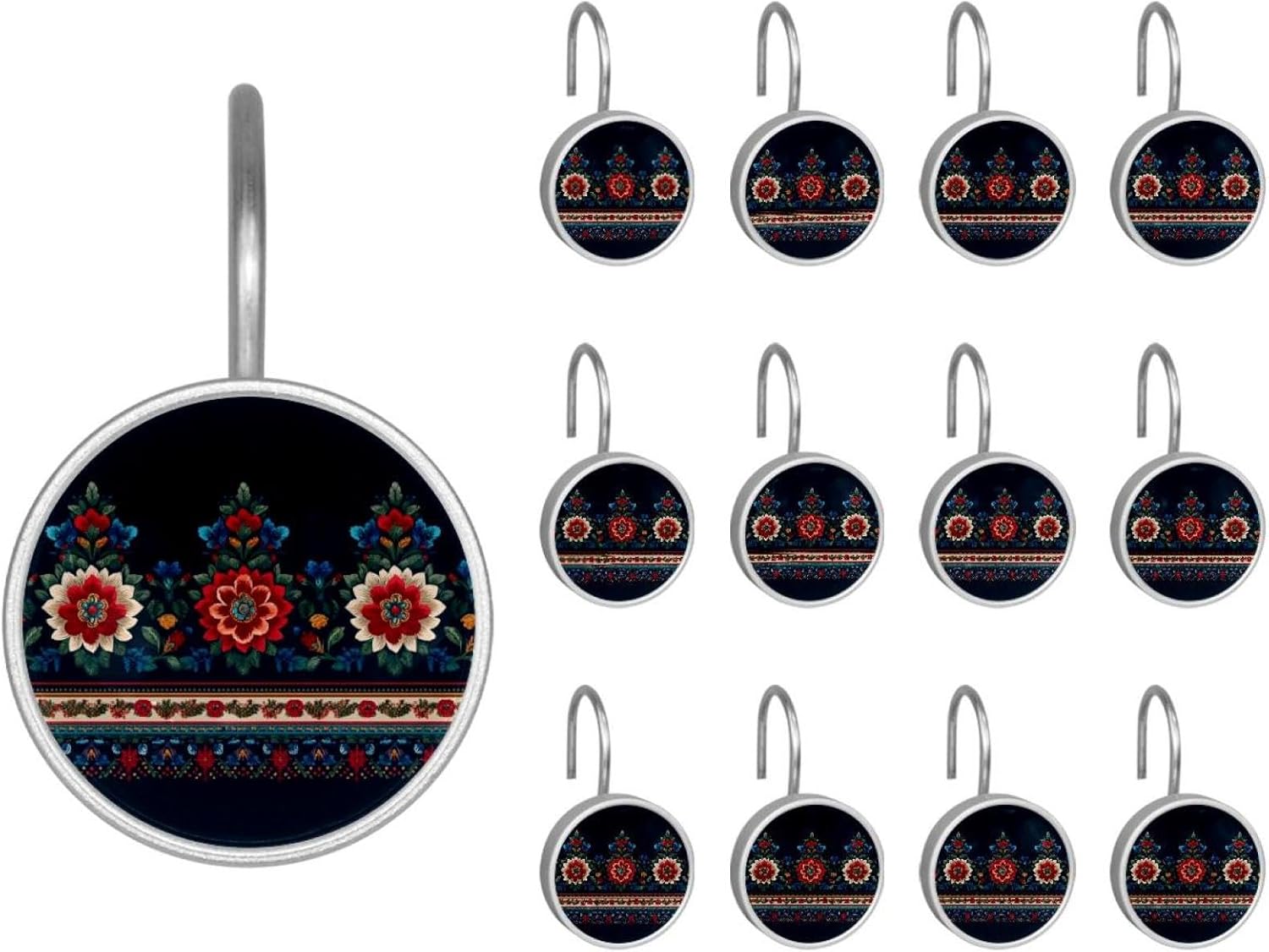 12PCS Motifs African Boho Paisley Floral (36) Shower Curtain Hooks Rings for Bathroom, Decorative Shower Curtain Hooks Rods Curtains and Liner