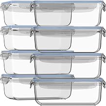 Razab 16 Pc Set of 8 30 Oz Glass Meal Prep Containers with Lids, Airtight Large Glass Food Storage Containers, Reusable Leak Proof BPA Free, Freezer to Oven and Dishwasher Safe
