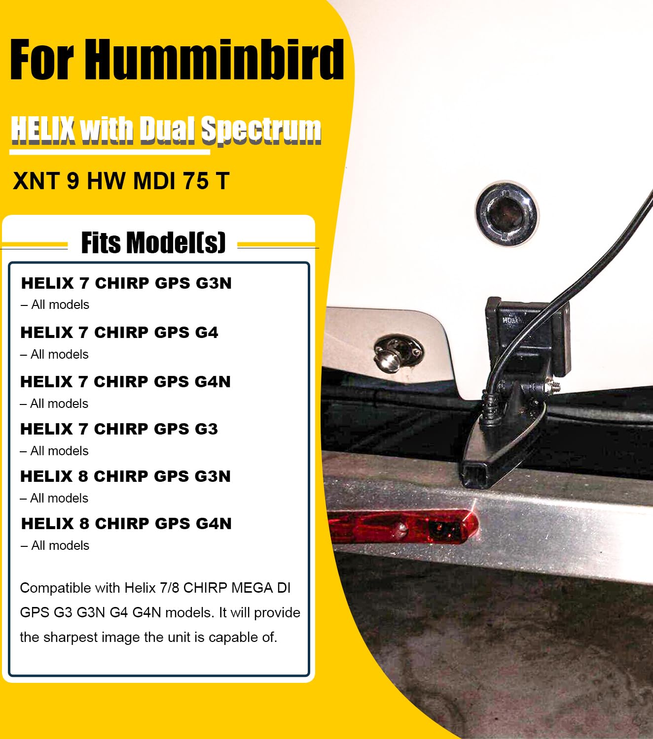 710295-1 XNT 9 HW MDI 75 T per Helix 7/8 (MEGA Down Imaging) Chirp a doppio spettro con trasduttore di montaggio dello specchio di poppa di temperatura, nero