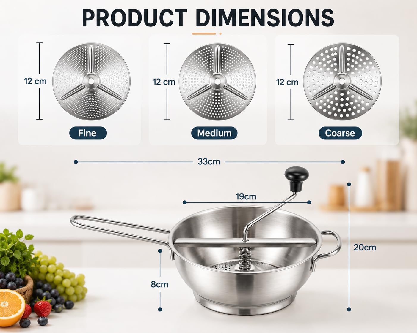 Stainless Steel Food Mill With 3 Milling Discs tomato puree baby food maker mashed potato