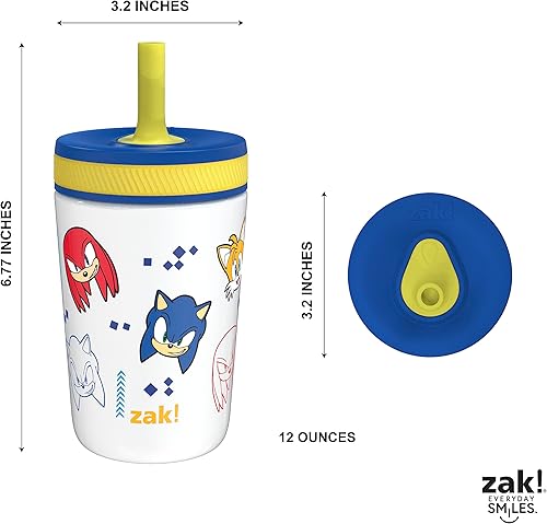 Miniatura 8 de Zak Designs Sonic the Hedgehog Kelso - Vasos para niños pequeños para viajes o en casa, taza de acero inoxidable aislada al vacío de 12 onzas con
