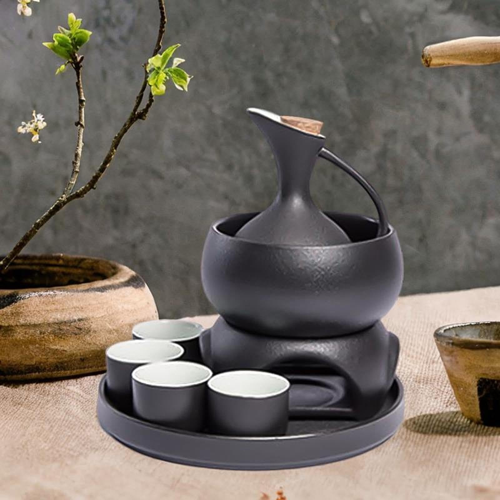 Ceramic Sake Set with Warmer Pot,Porcelain Pottery Sake Pot Creative Drinkware 4 Cups Traditional for House Warming Gift