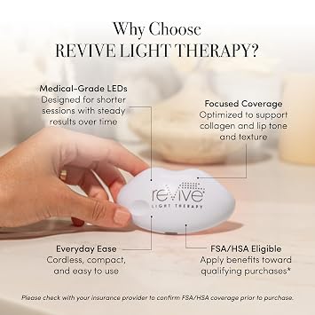 reVive Lux Collection Lip Plumper Device, LED Light Therapy Products for Lip Care, At-Home Infrared, Red & Amber Therapy for Smooth, Hydrated, Healthy-Looking Lips