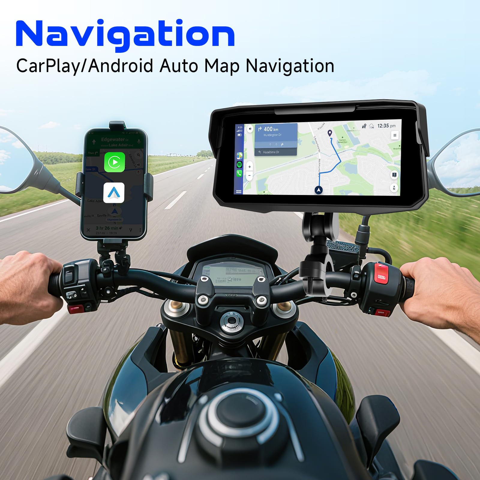 Hodozzy Schermo Carplay per moto con Bluetooth, Wireless Android Auto Touchscreen da 6,86 pollici Carplay Stereo per Moto, Supporto Impermeabile Dual BT TF EQ, Controllo Vocale, Navigazione GPS