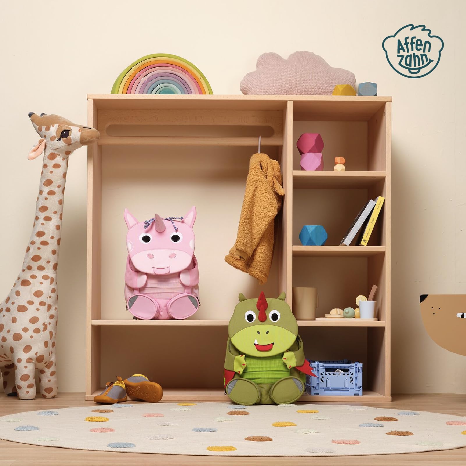 Affenzahn Amigo grande mochila infantil sostenible 3-5 años guardería 8L funcional y divertida Dragón - Verde
