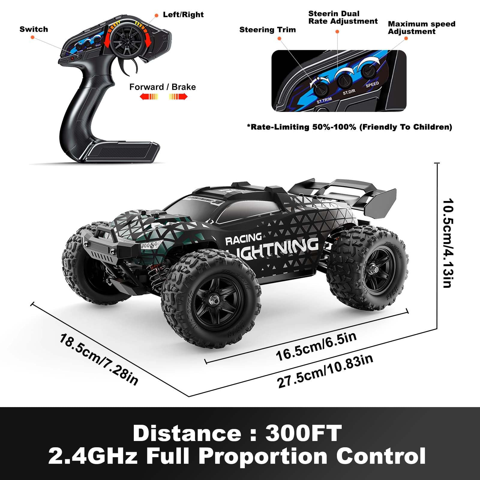 Macchina Telecomandata Brushless 1:18 4WD 52 km/h per Adulti e Bambini da 10 Anni, Auto RC Fuoristrada con Trasmissione Interamente in Metallo, Ammortizzatori ad Olio, 2 Batterie e 2 Carrozzerie