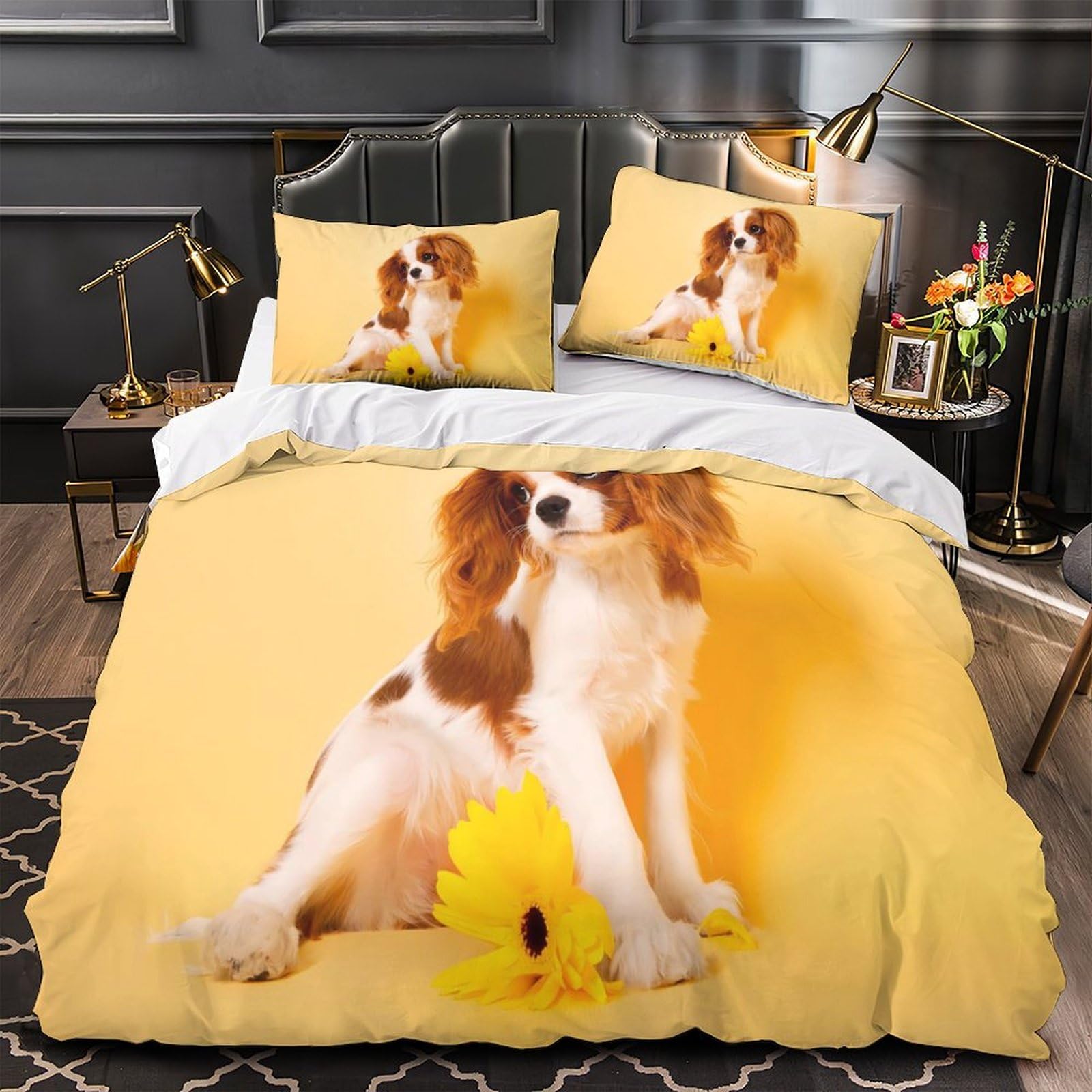 Housse de couette chiot cavalier anti-plis et anti-acariens lit 135x200