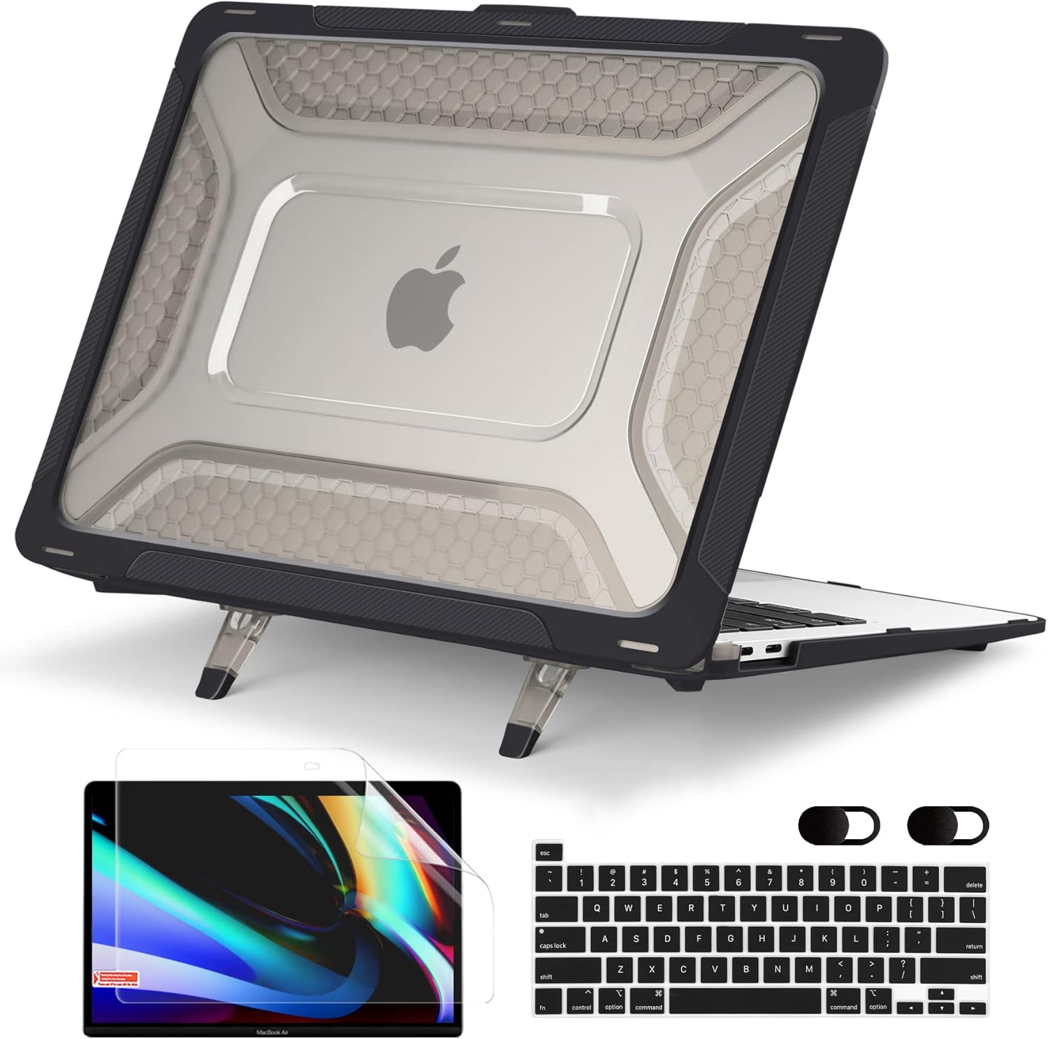 TWOLSKOO for MacBook Pro 13 Inch Case 2022 2021 2020 Model: A2338 M2/M1 A2251 A2289 with Touch Bar, Heavy Duty Rugged Shockproof Hard Shell Dual Layer Protective Cover with Fold Kickstand, Black