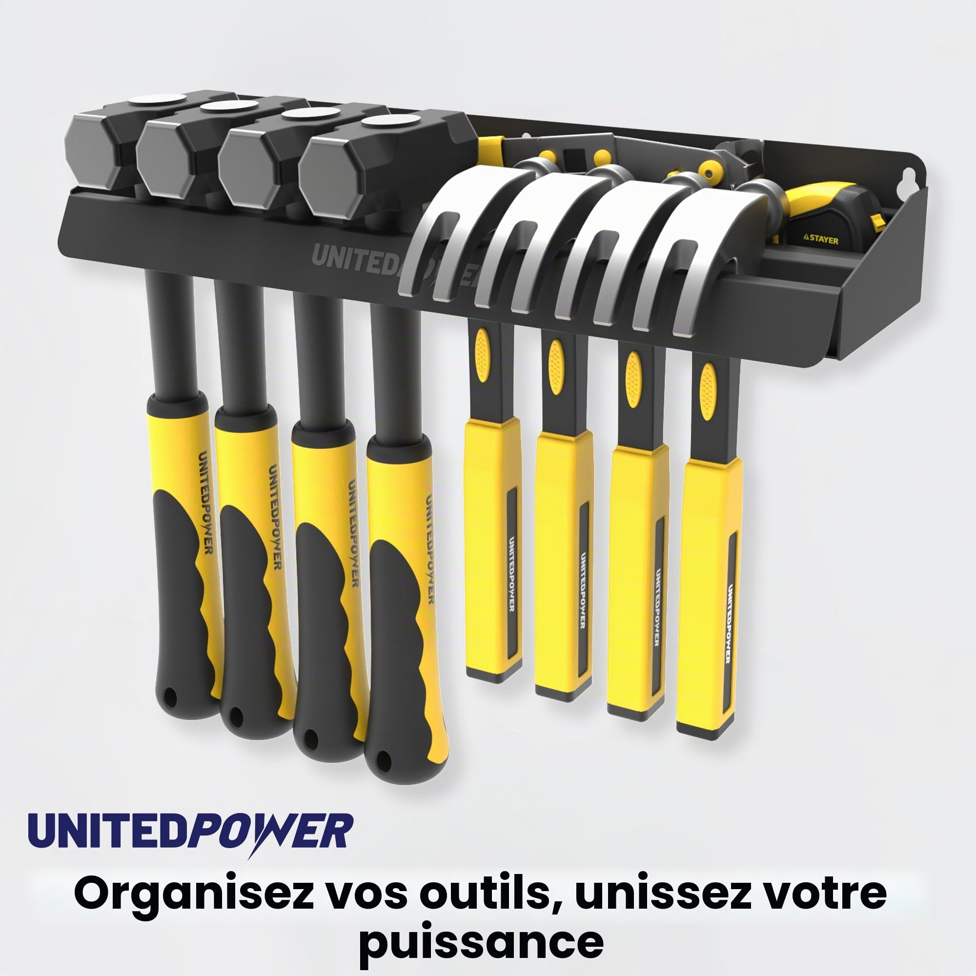 UNITEDPOWER Support mural pour marteaux, atelier, abri de jardin, garage, maison, s'adapte à la plupart des marteaux ou petits outils