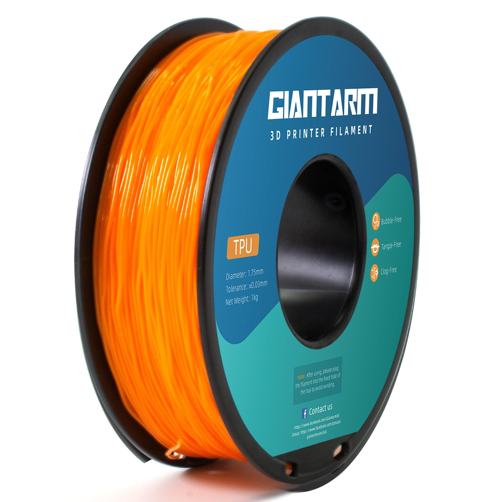 GIANTARM Filament TPU orange, filament TPU 95A de 1,75 mm, précision dimensionnelle +/- 0,03, filament flexible et doux pour imprimante 3D, bobine de 2,2 livres, emballage sous vide (orange)