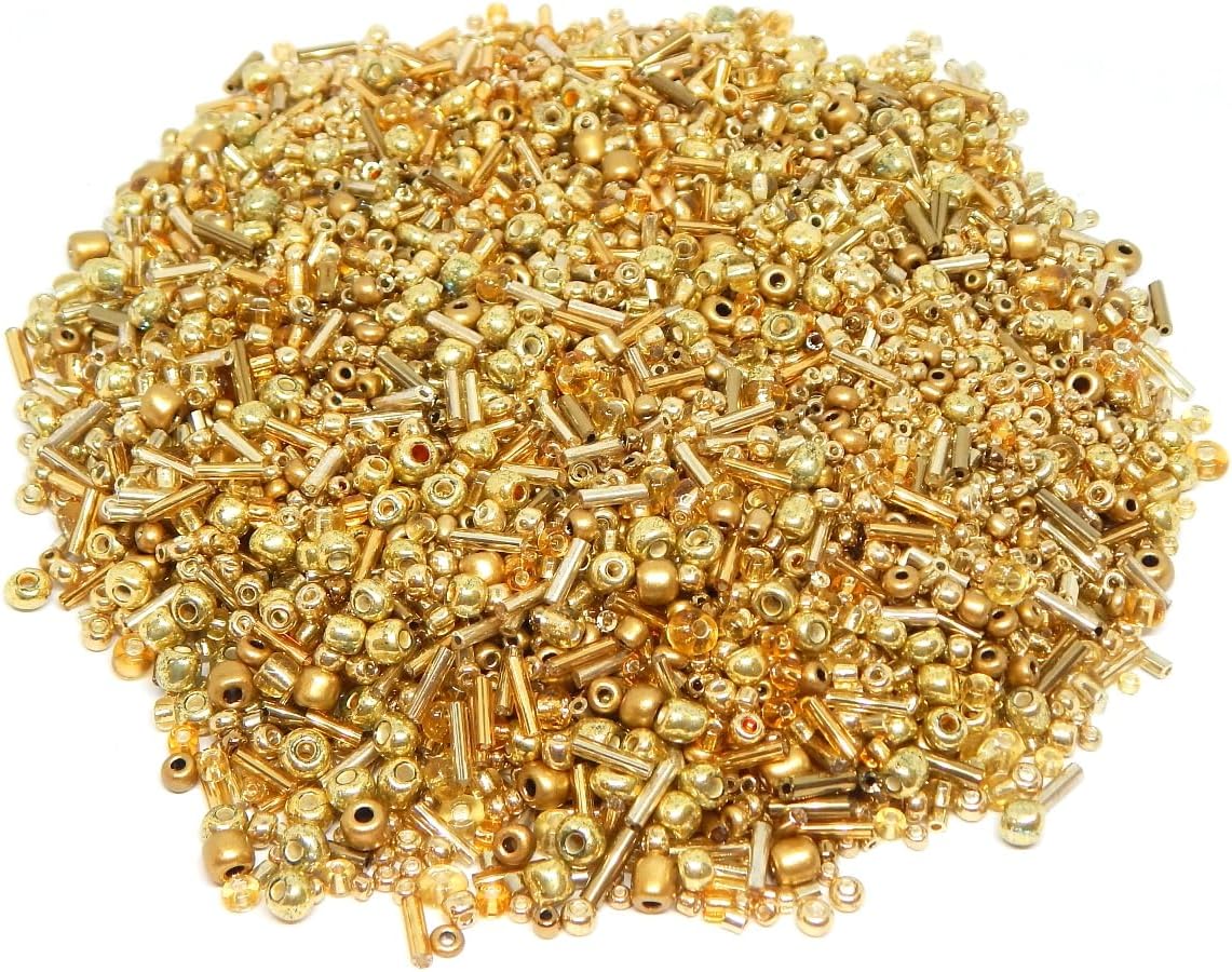 Perlin Glass Seed Beads 2mm 3mm 4mm Round Pony Beads Pack of 3000 Mixed Size, Colour Mix for Jewelry Making Earrings Bracelets Pendants Waist DIY Handmade (Gold) - Image 4