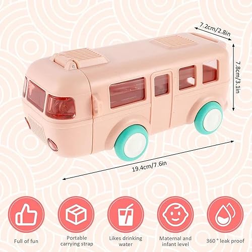 Miniatura 5 de Taza de agua con pajita para automóvil, botella de agua de autobús con ruedas, taza de agua portátil en forma de autobús, botella de agua de verano