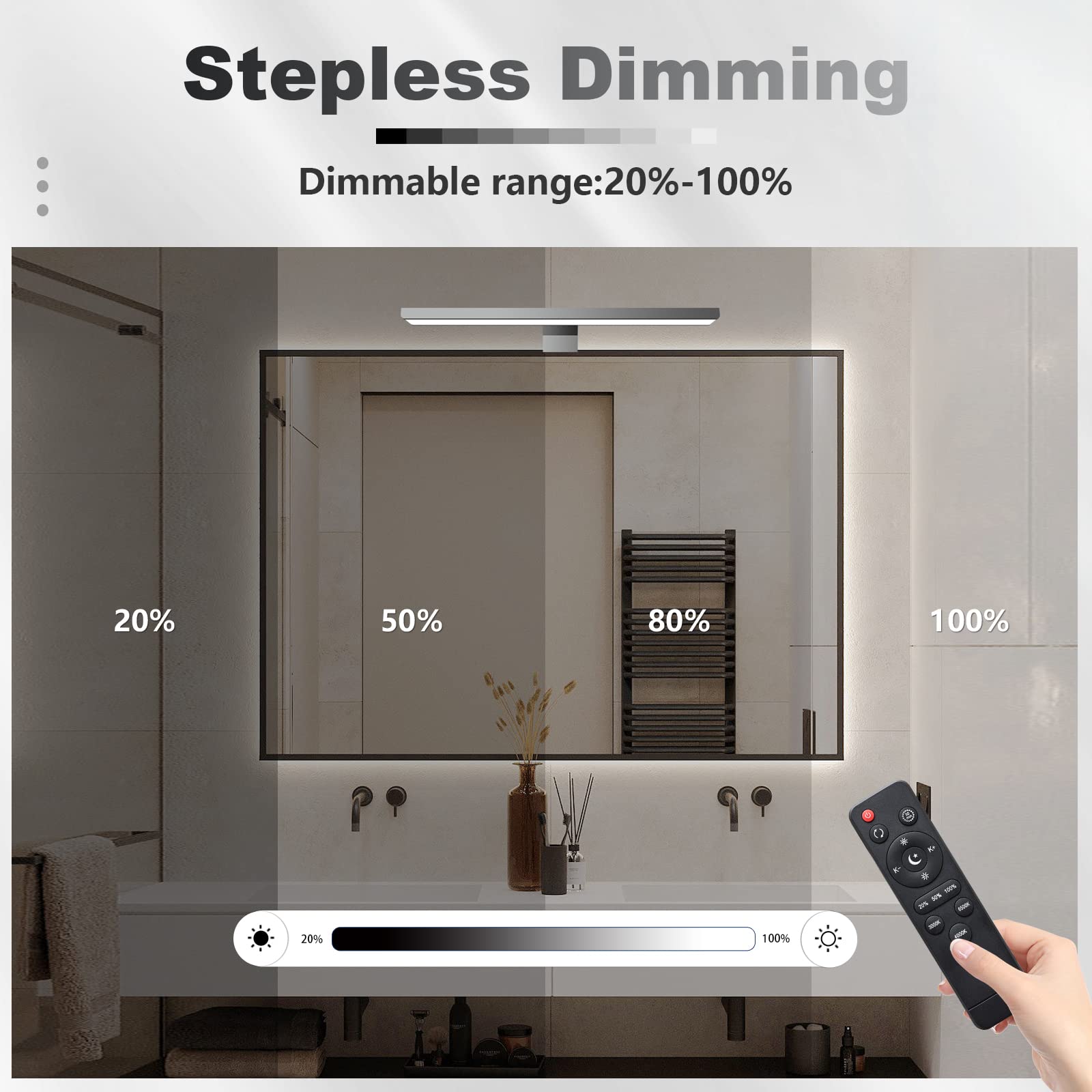 KYOTECH Lampe LED Miroir Salle de Bains 12W 40cm 800LM IP44 Dimmable 3000-6500K avec Télécommande