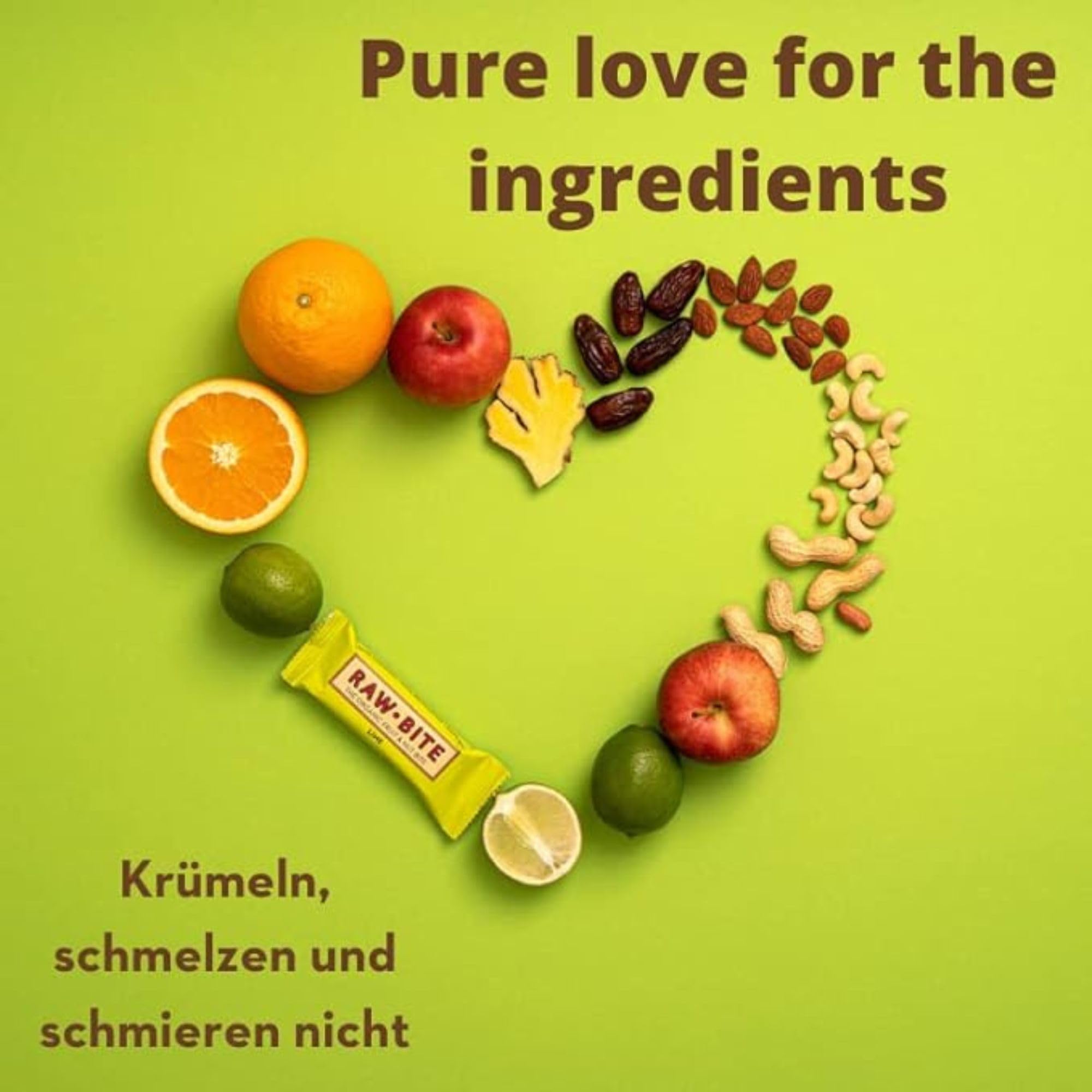 RAWBITE LIME in der 12er Box - Vegan, glutenfrei & ohne Zuckerzusatz - Bio Frucht-Nuss-Riegel mit Limettensaft (12 x 50 g)