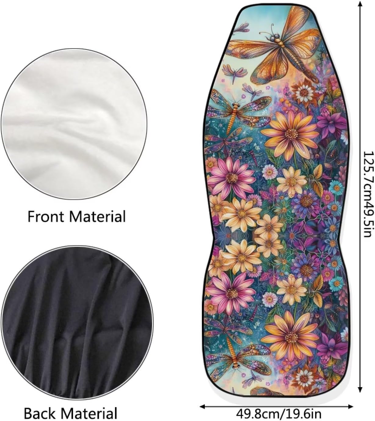 Boho Blossom Dragonfly Car Seat Covers Set of 2 for Women, Universal Auto Front Seats Protector Fits for Car, SUV, Sedan, Truck, Auto Interior Accessories