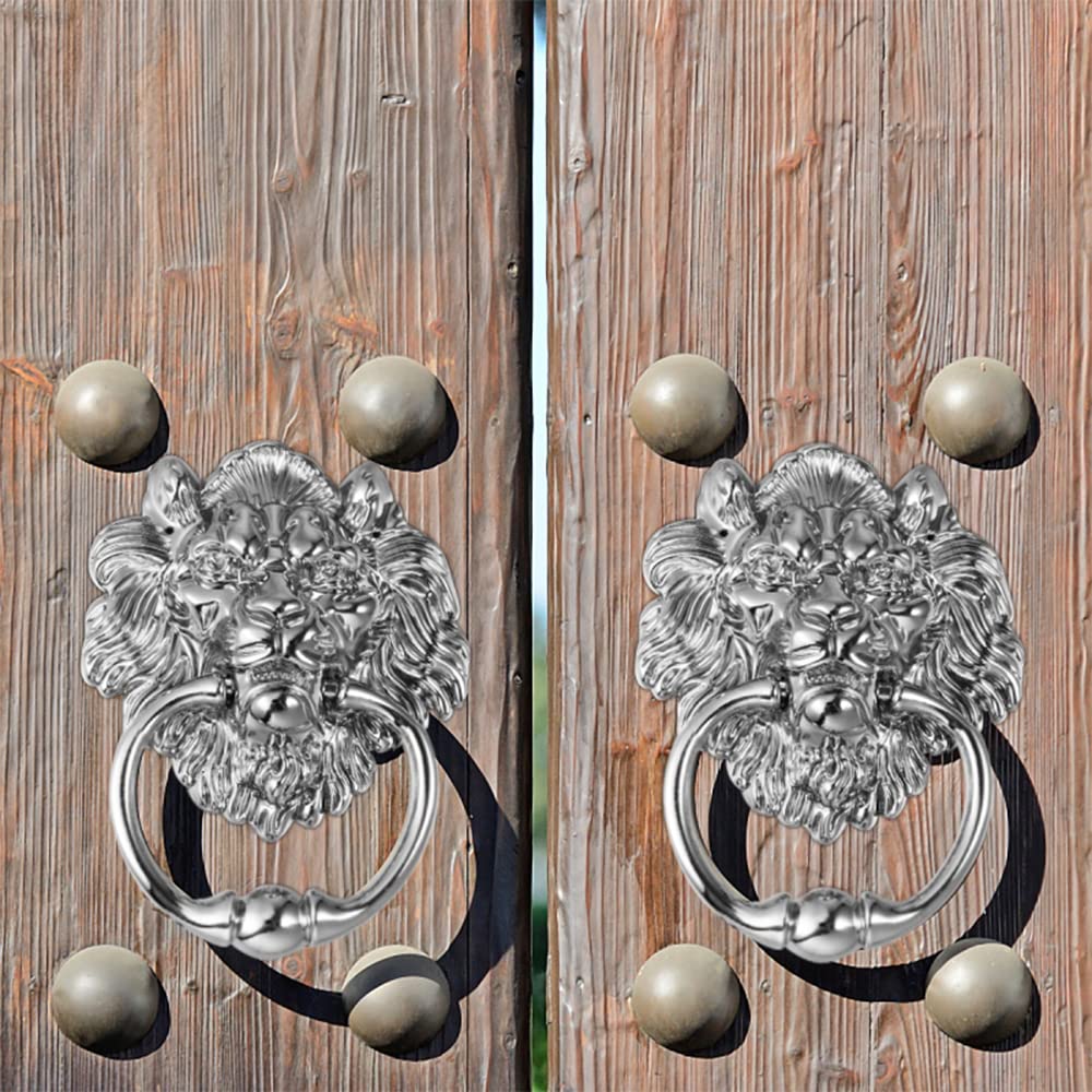 1 aldaba de puerta, aldaba de cabeza de león, aldaba de puerta delantera con 2 tornillos, anillos de cabeza de león de aleación de zinc, mango de aldaba de muebles de león
