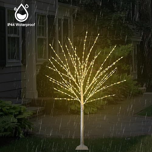 Miniatura 5 de Árbol de abedul iluminado de 4 pies, árbol de abedul con 400 luces LED, 8 modos de parpadeo y temporizador, regulable, árbol de Navidad de ramita