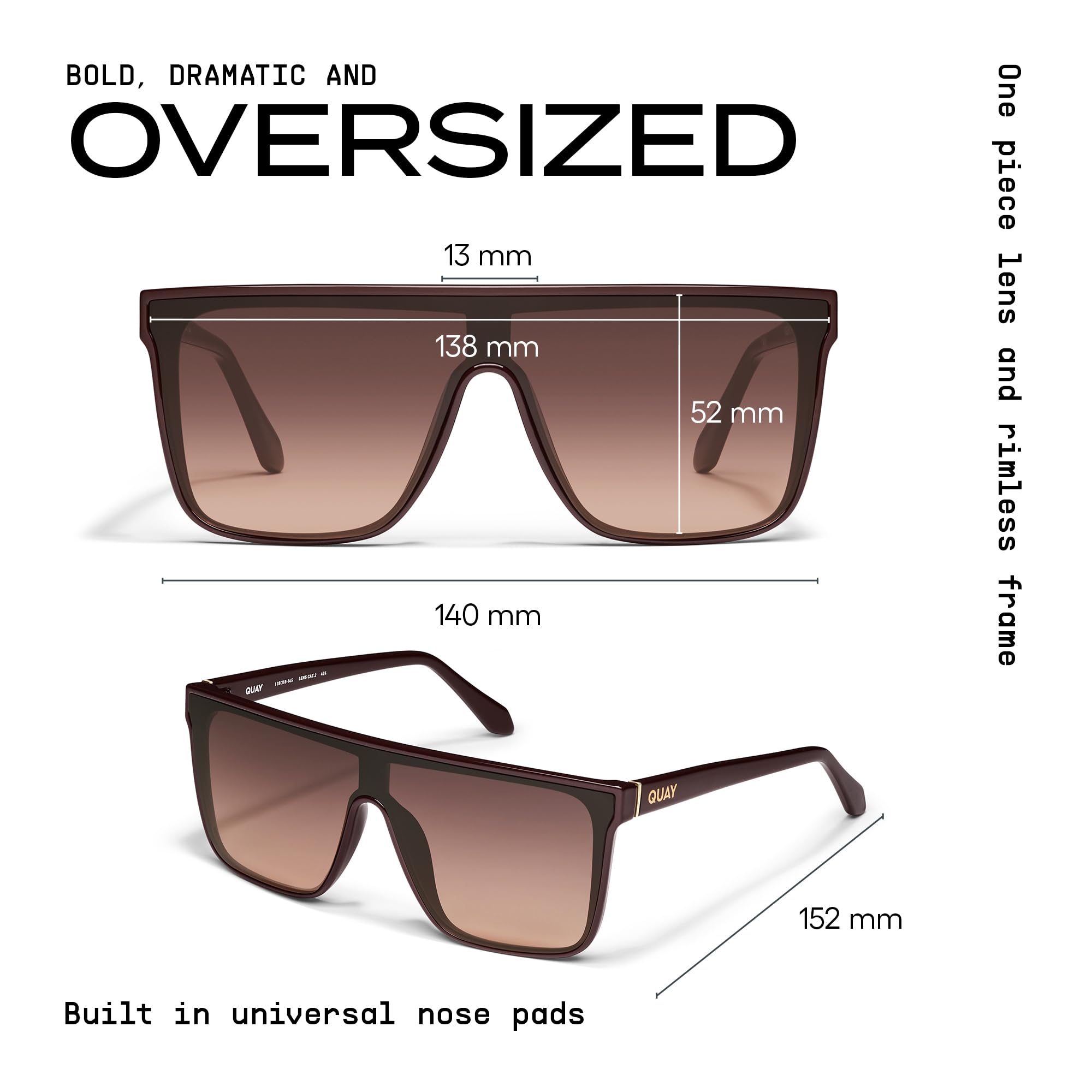 QUAY Okulary przeciwsłoneczne dla mężczyzn i kobiet, ponadwymiarowe soczewki ochronne z ochroną przed promieniowaniem UV (Nightfall Medium, Espresso/Brown Fawn)