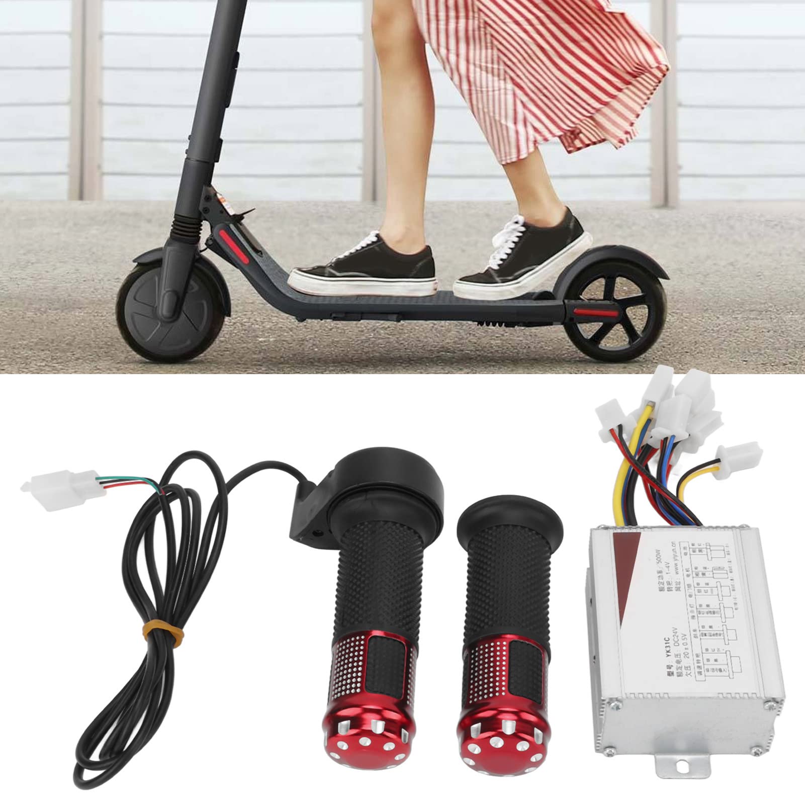 BuyWeek Kit Controller Scooter Elettrico, 24V 500W Kit Controller Motore Bici Elettrica in Lega di Alluminio Controller Motore Spazzola con Maniglia Dell'acceleratore