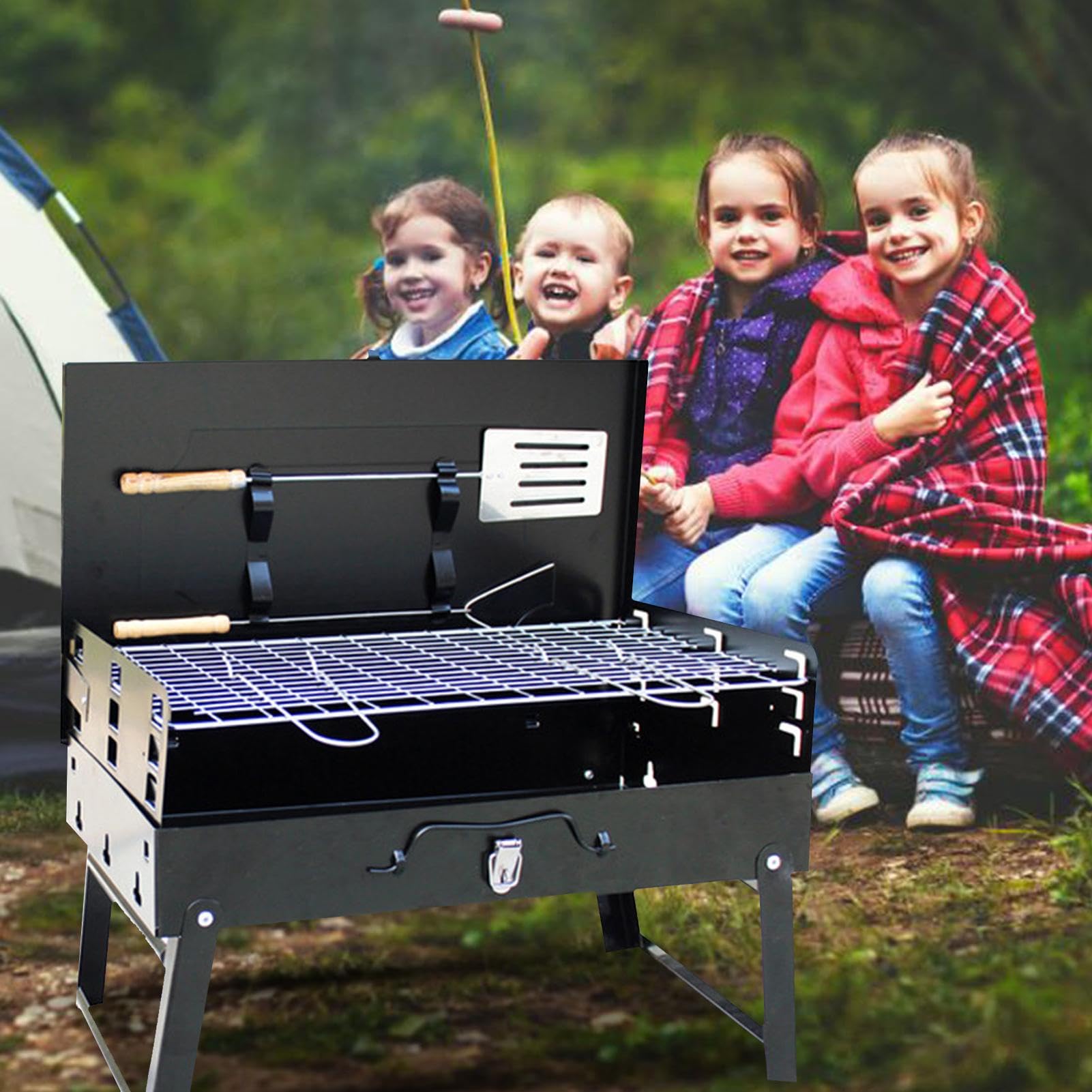 Griglia a carbone pieghevole portatile | Fornello per barbecue da esterno | a scatola | Griglia per barbecue compatta per campeggio, picnic, escursionismo e cucina all'aperto - Griglia a carbone facile