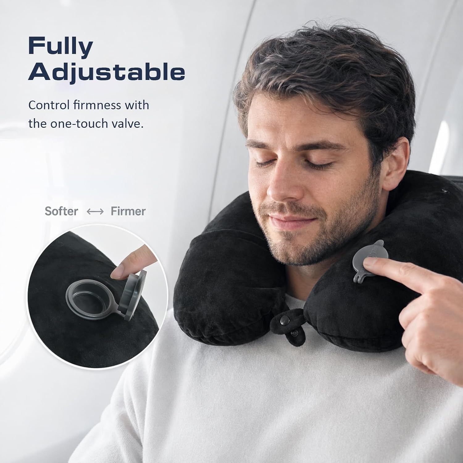 MSJGA Inflatable Neck Pillow for Traveling on Plane, Hooded Airplane Pillow