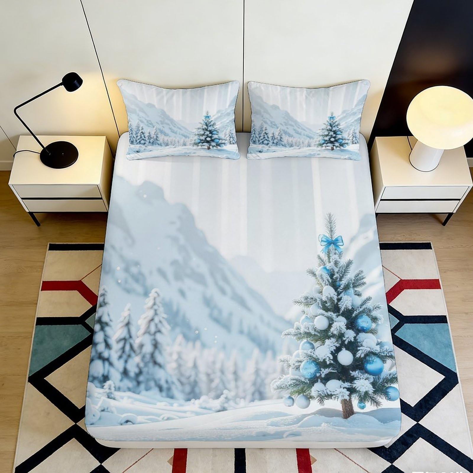 Dhbaneiok Style-5 3D Printed Winter Mountain Fitted Sheet Microfiber Soft Snow Forest Bed Cover Anti-Slip Machine Washable For Bedroom 90X200x25cm