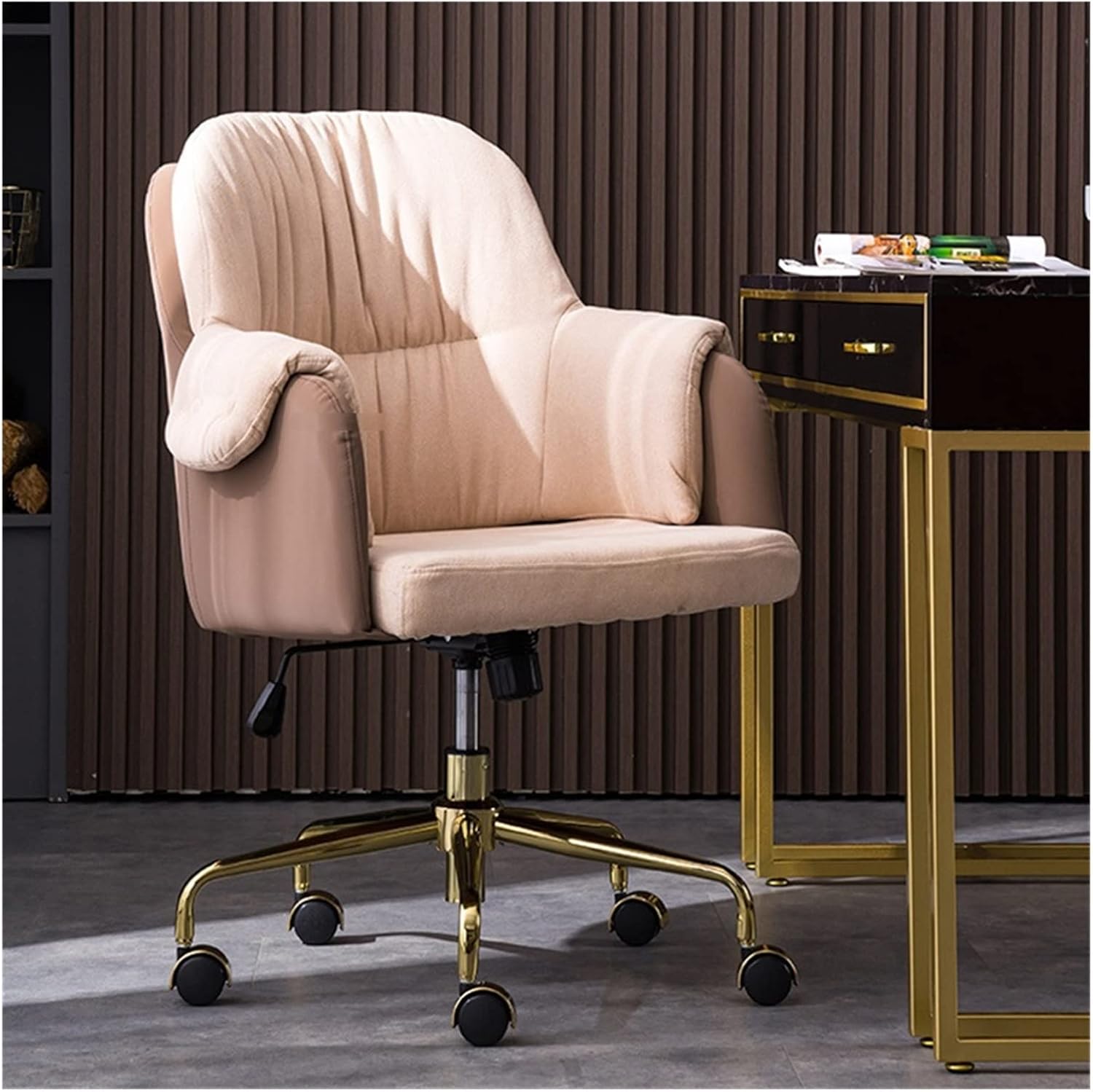 Adjustable Office Computer Chair with Armrest Furniture Office Chair Office Backrest Office Chair Swivel Computer Chair(Khaki-Silver)