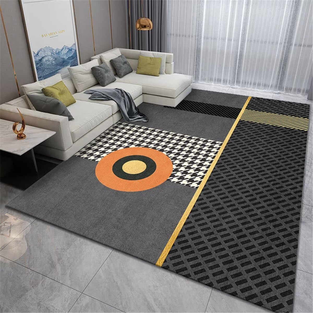 Tapis déco chambre enfant fille moderne lignes géométriques 100X200CM