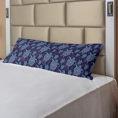 Miniatura 2 de Ambesonne Funda de almohada corporal de tortuga con cremallera, animales náuticos ornamentados con motivos aztecas mayas, composición oriental,