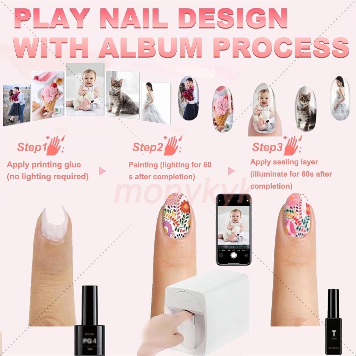Nail Printer Machine Kit-3d Nail Art Digital Mobile Printer for Salon&Home | WiFi/DIY Design | 30s Fast Print&Cure | Includes Pg4 Gel,Fm10 Ink, Base/Cleaning Glue(Bonus Pg0&White Gel) White