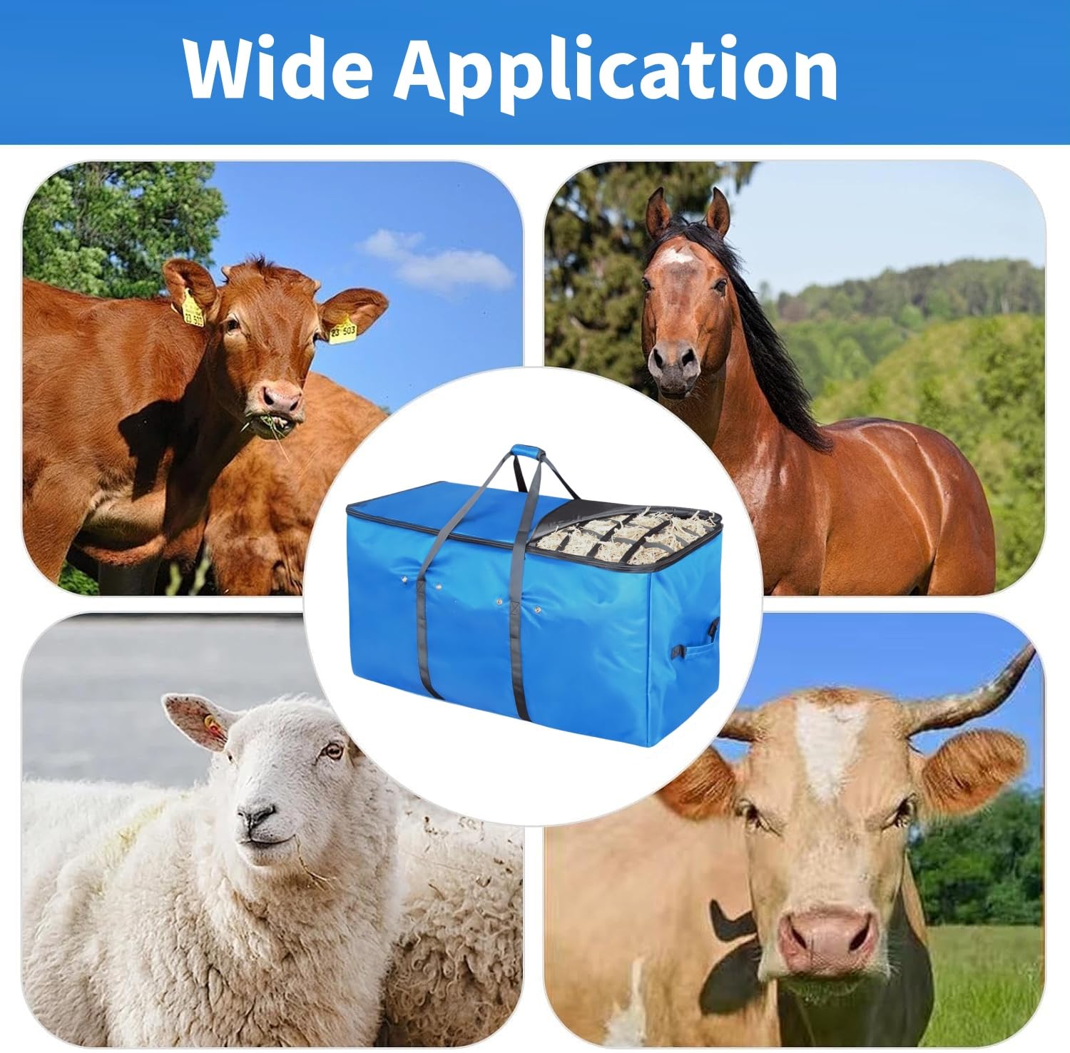 Extra Großer Heuballen Aufbewahrungssack (112x55x45cm) aus Strapazierfähigem Oxford, Tragbarer Heubeutel für Pferde, Ziegen & Rinder als Heufutterautomat für Stall & Transport