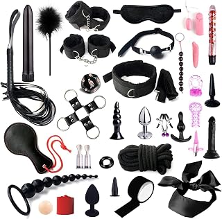 35pcs Black Bondaged Kit for Couples Sex - Sex Handcuffs for Adults Couples Women Men Bed Restraints Set Bed Ties Down Wrist Ankle Restraints Sex Straps King Size Sex Bondage Set SM Kit Sweater b6