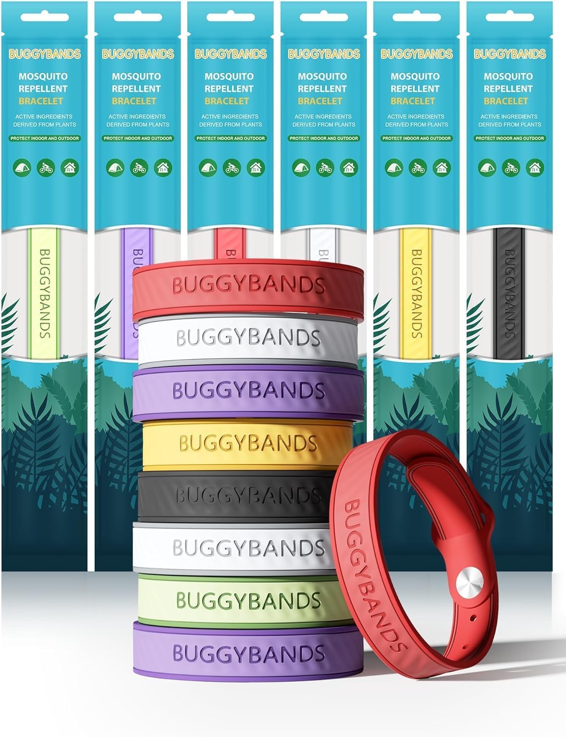 BuggyBands 12 Pack Mosquito Repellent Bracelets Silicone Mosquito Repellent Bands with DEET Free, Natural & Waterproof Bug Wristbands for Kids and Adults, Outdoor Traveling Protection