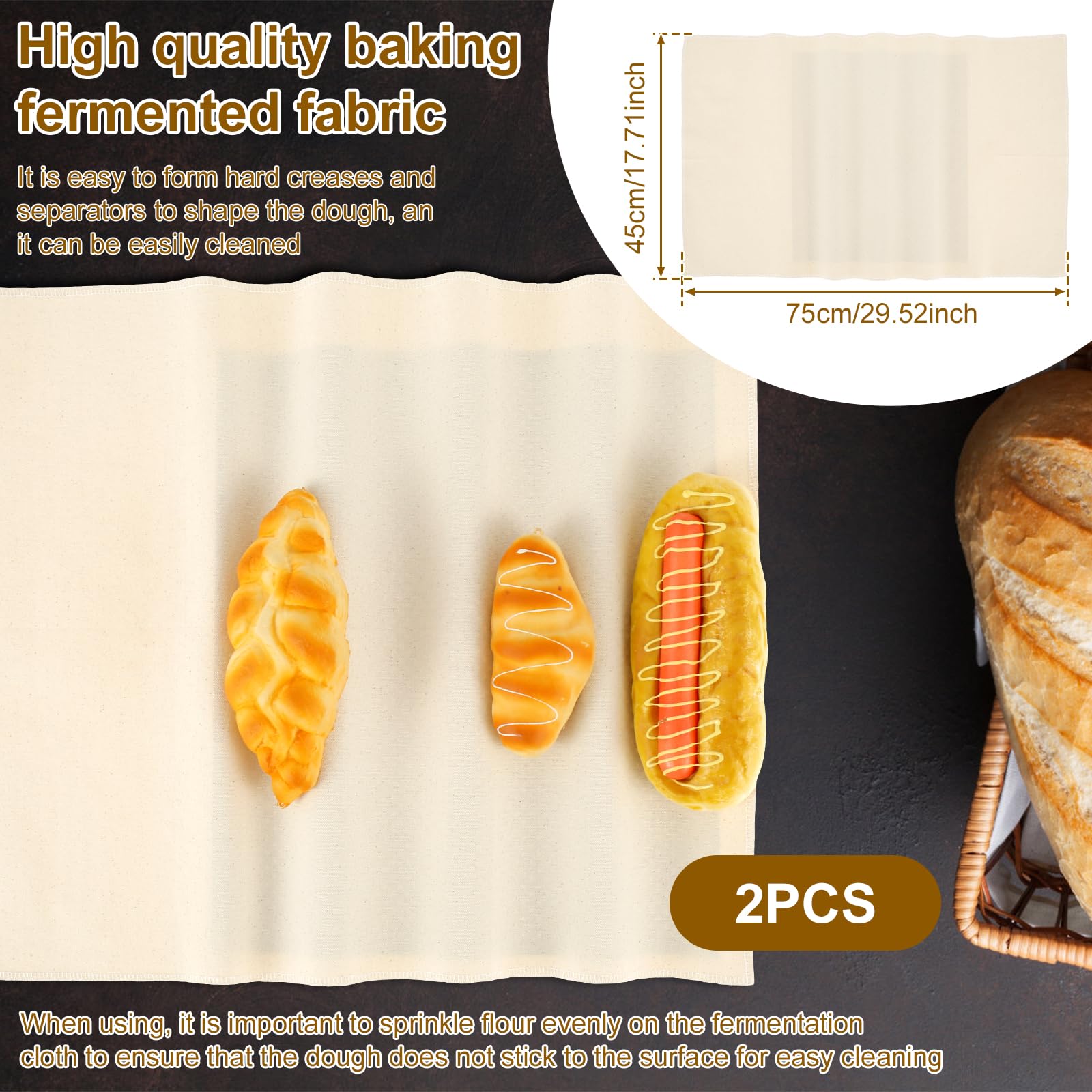 2Pcs French Bread Pan Kit with Wood Transfer Board, Perforated Pan Fermentation Cloth Nonstick Loaves Tray Heat Resistance Loaves Pan Set French Bread Pan for Baking, 15x14.76 Inch