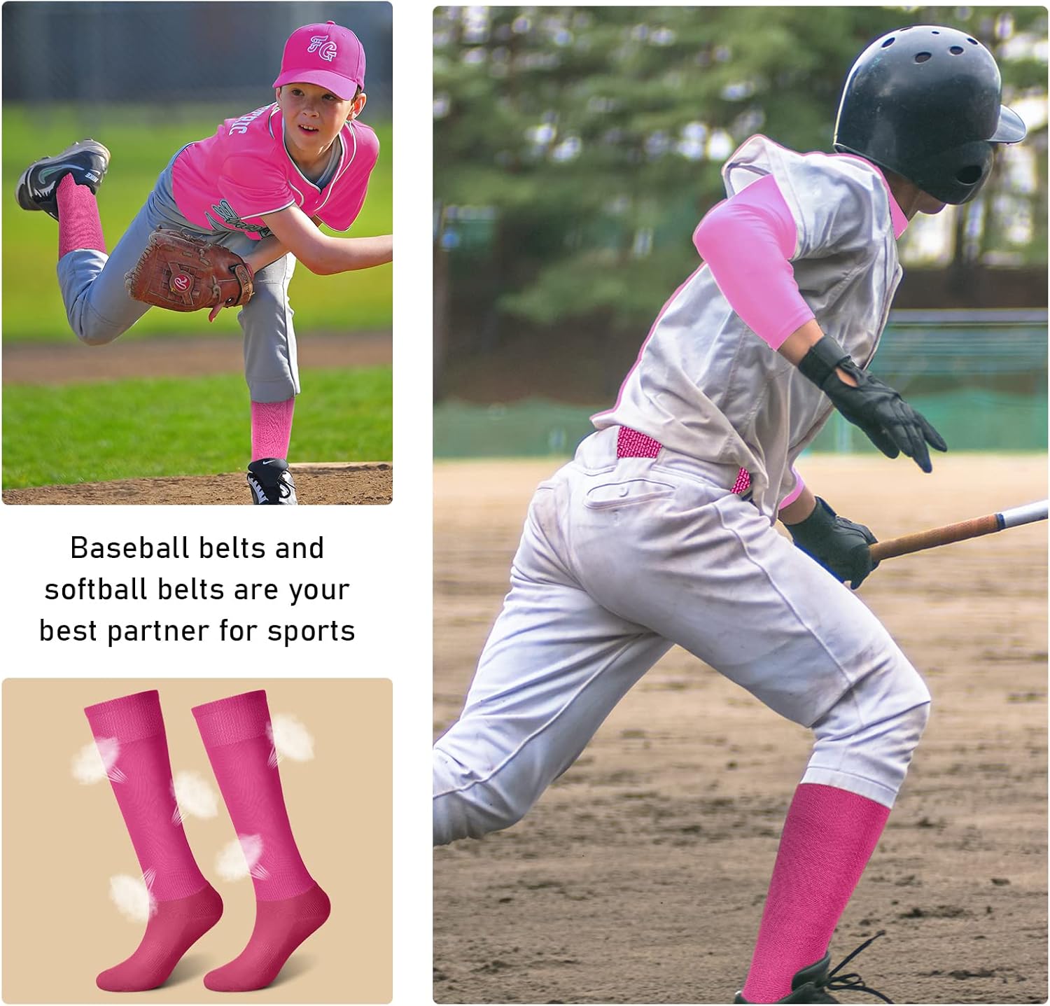 Zhanmai Baseball Belt and Socks Combo Adjustable Softball Socks and Belt Elastic for Youth Boys Girls, Adult