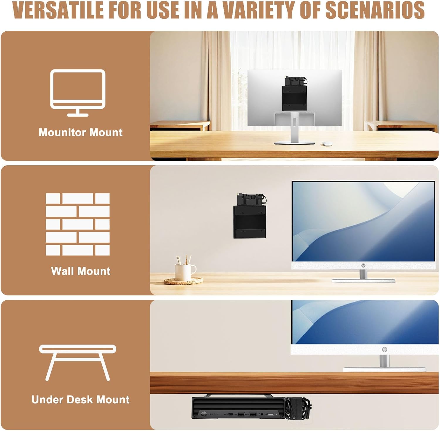 Wall VESA and Under Desk Mount for HP Mini PC, Mount for HP EliteDesk, Pro Mini, ProDesk, Replaces for Desktop Mini Dual VESA Sleeve V3,Support Desktop Mini PC Mount on an Arm, 75x75mm, 100x100mm