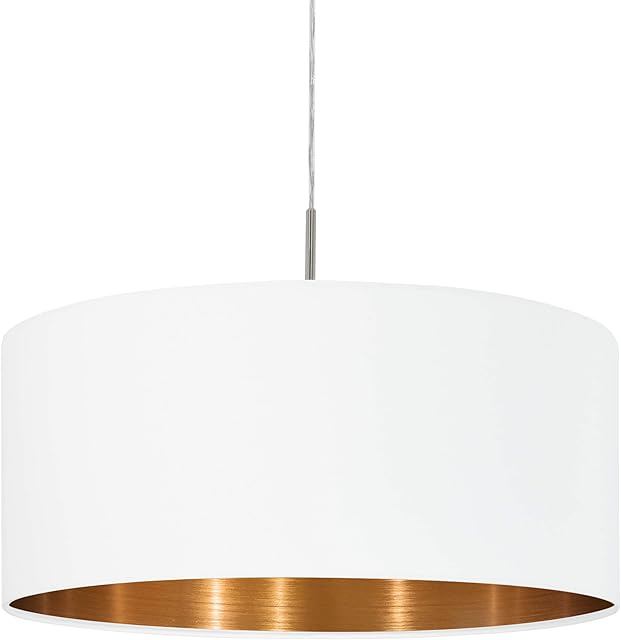 EGLO Pendant Lamp Pasteri, 1 Bulb Fabric Pendant Light, Steel and Fabric Oval Hanging Ceiling Lights, Colour: Nickel Matt, White, Socket: E27, Ø: 53 cm (39.3")