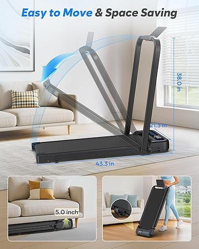 Miniatura 9 de Foldable Treadmill with Incline, Compact Walking Pad Treadmill with Safety Handle Bar, 3.0HP Quiet Under Desk Treadmills for HomeOffice, 320 LBS