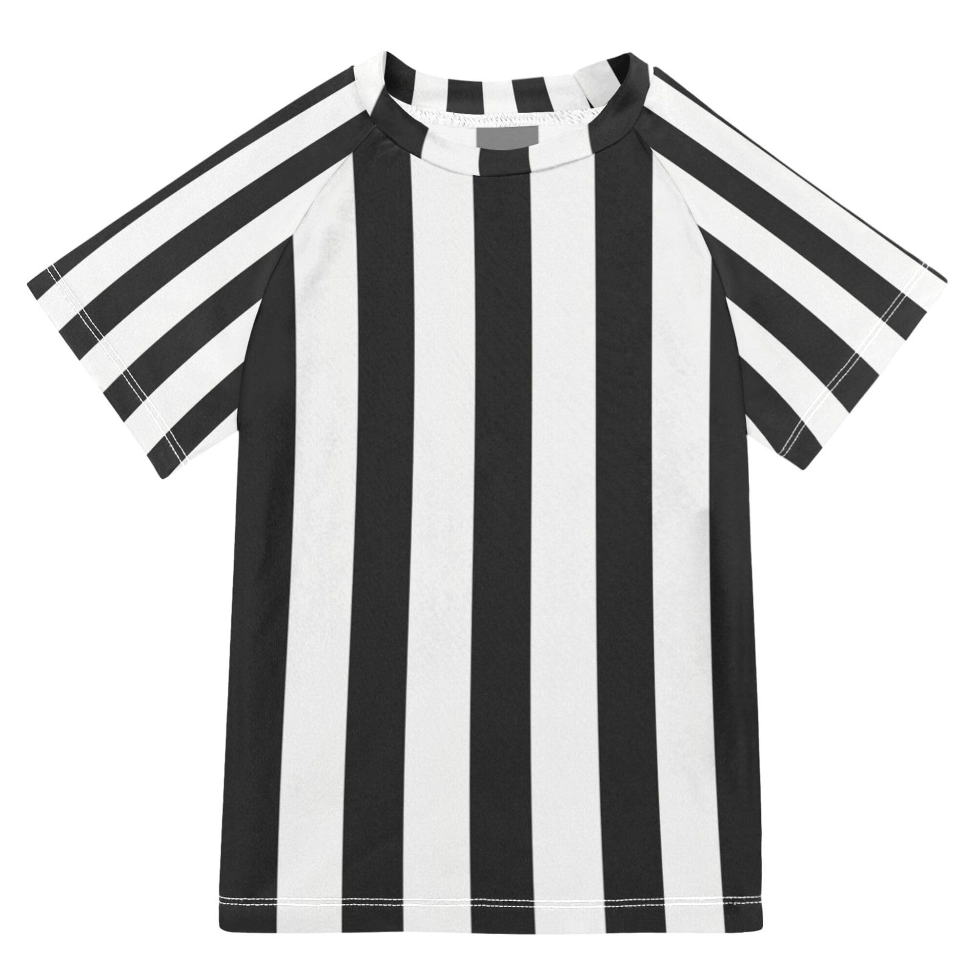 Black and White Stripes Girls Bathing Suit UV Protection Girls Rash Guard Top Swimwears Sweatshirt for Youth Boy 7-8Y