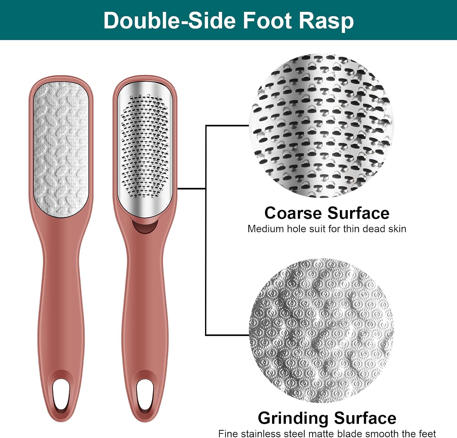 CGBE Double Sided Foot Scraper Callus Remover, Dead Skin Storage Foot Rasp for Cracked Heel and Foot Corn Removal, Stainless Steel Pedicure File (1 Piece Brown)