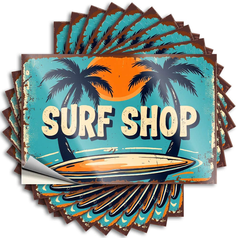 Surf Shop with Palm Trees and Sunset. Tumbler New - Funny Saying Self Adhesive Sticker(6X9CM)