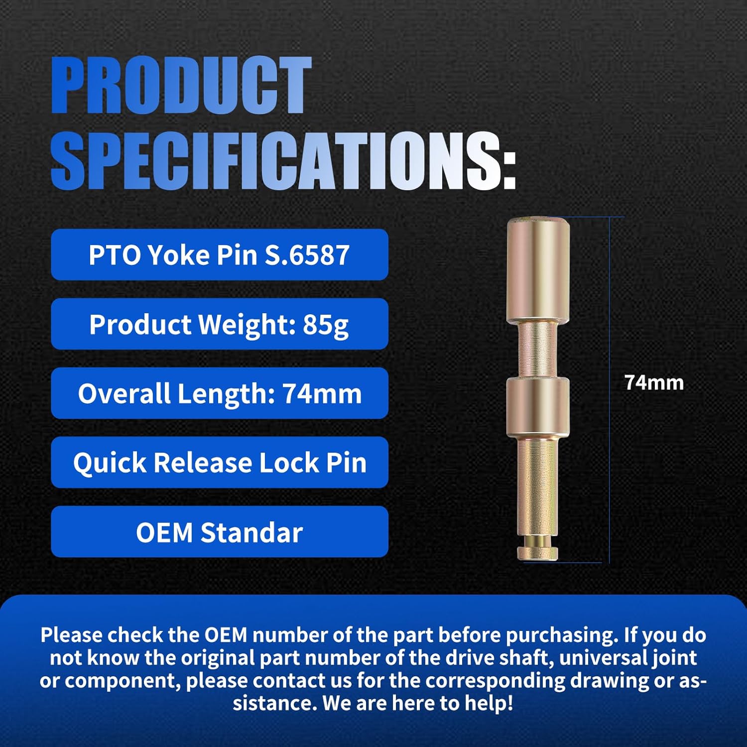 New S.6587 PTO Power Take Off Pin Yoke Quick Release with C-Clip and Spring, PTO Yoke Pin (3)