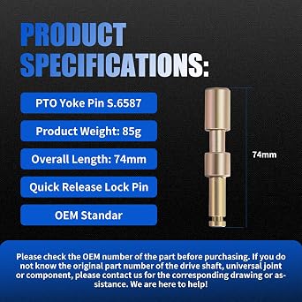 New S.6587 PTO Power Take Off Pin Yoke Quick Release with C-Clip and Spring, PTO Yoke Pin (1)
