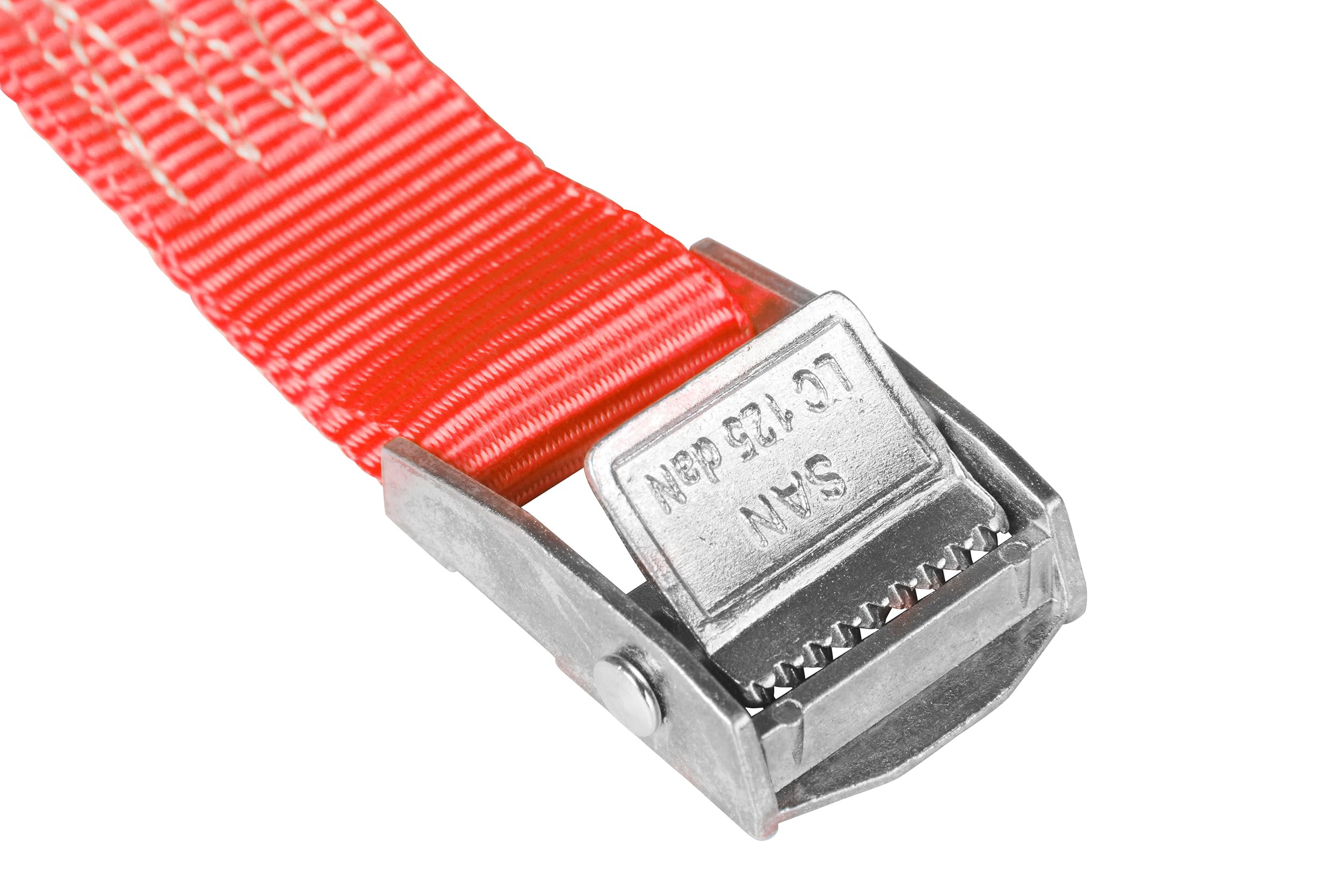 Lot de 6 Sangles d'arrimage avec Boucle, Ceinture à Blocage par Serrage, Sangles de Fixation Charge Max. 250 kg, Selon DIN en 12195-2, Longueur 3m Largeur 25mm, en Une pièce, Rouge